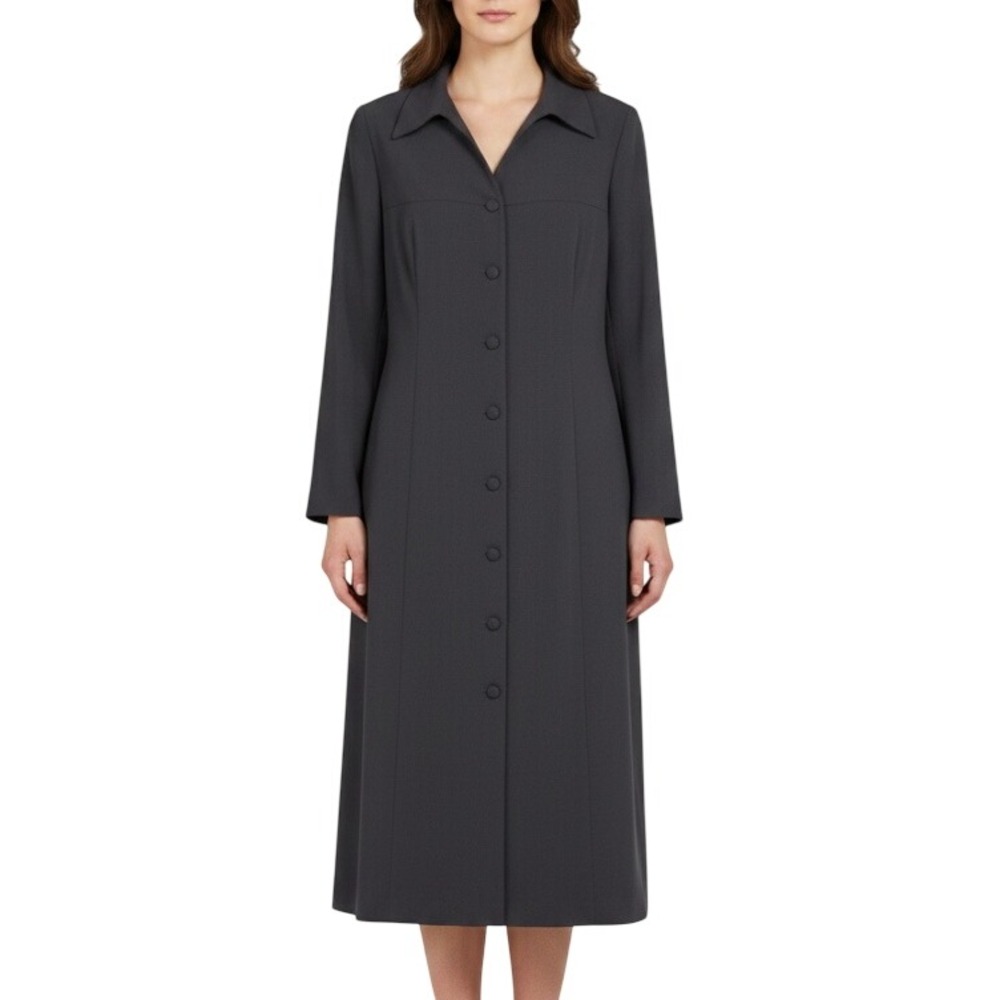 VTG KASPER POLY-KNIT Black DARTED BODICE Button-Up COCKTAIL SHIFT Dress 4-P